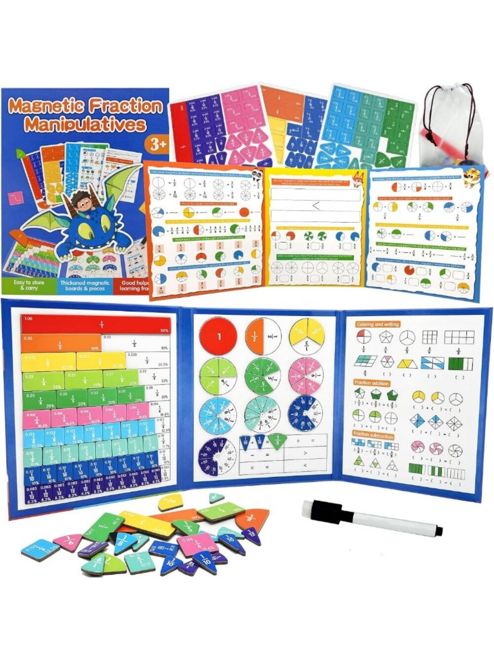 Magnetic Fraction Puzzle Set - Educational Math Manipulatives & Fraction Tiles